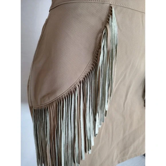 Rock & Roll Fringe Mini Skirt Tan Size 32 - Picture 5 of 11